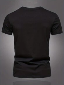 Hemo, Men's Letter Print Round Neck Short Sleeve Casual Regular T-Shirt - Black - View 2