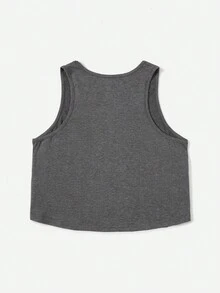 SHEIN EZwear 大碼美國旗圖案背心上衣 - 深灰色 - 查看 2