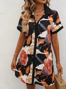 SHEIN VCAY 印花前紐扣襯衫洋裝 - 彩色 - 查看 2