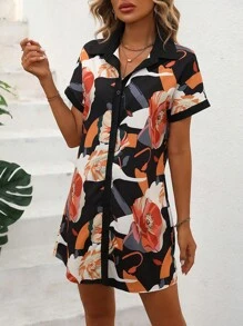 SHEIN VCAY 印花前紐扣襯衫洋裝 - 彩色 - 查看 4