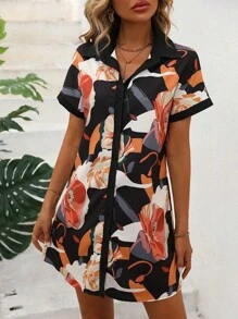 SHEIN VCAY 印花前紐扣襯衫洋裝 - 彩色 - 查看 1