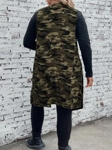 EMERY ROSE Plus Camo Print Open Front Vest Coat Without Tee In Fall/Winter - Multicolor - View 2
