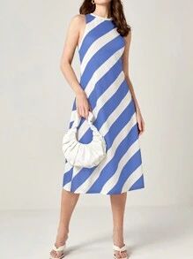 BizChic Đầm Sọc Giải trí - Màu xanh lam - Xem 1