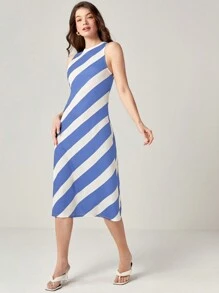 BizChic Đầm Sọc Giải trí - Màu xanh lam - Xem 4