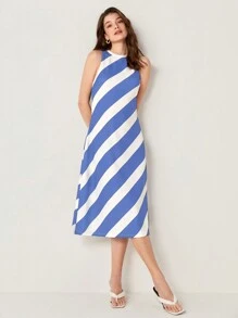 BizChic Đầm Sọc Giải trí - Màu xanh lam - Xem 5