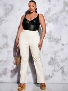 SHEIN BAE Áo liền quần chặt Kích thước lớn màu trơn Gợi cảm - màu đen - Xem 4