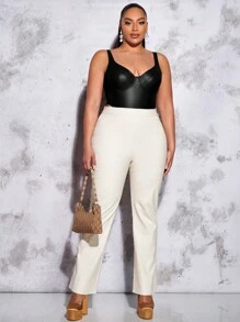 SHEIN BAE Áo liền quần chặt Kích thước lớn màu trơn Gợi cảm - màu đen - Xem 5