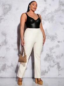 SHEIN BAE Áo liền quần chặt Kích thước lớn màu trơn Gợi cảm - màu đen - Xem 7