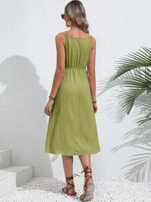 Breezaya Solid Wrap Front Cami Dress - Olive Green - View 2