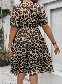 SHEIN LUNE Đầm Plus Size Chia Trọn gói Tách cao In hoa Báo Giải trí - Nhiều màu - Xem 2