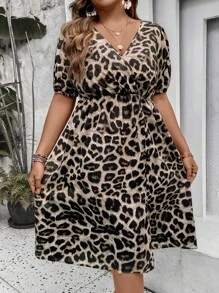 SHEIN LUNE Đầm Plus Size Chia Trọn gói Tách cao In hoa Báo Giải trí - Nhiều màu - Xem 5