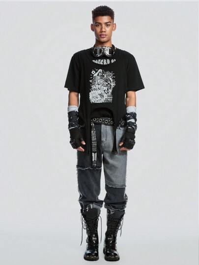 ROMWE Avant Guys Letter Graphic Asymmetrical Hem Tank Top & Tee