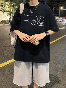 Áo thun nam Hoạt hình Lá thư Giải trí - màu đen - Xem 6