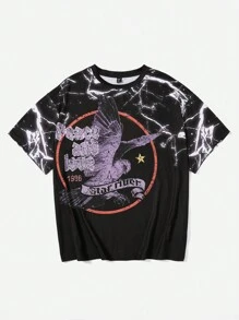 SHEIN Coolane 大碼字母和老鷹印花落肩T恤 - 黑色 - 查看 3