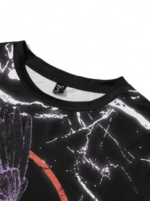 SHEIN Coolane 大碼字母和老鷹印花落肩T恤 - 黑色 - 查看 5