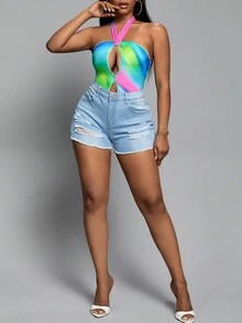 Slaydiva 漸層鏤空繞頸露背連身背心 - 彩色 - 查看 3