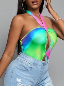 Slaydiva 漸層鏤空繞頸露背連身背心 - 彩色 - 查看 4