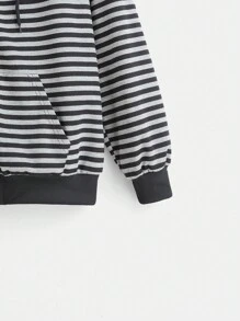 ROMWE Grunge Punk 條紋圖案拉鏈開襟抽繩連帽衫 - 彩色 - 查看 4