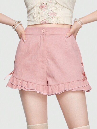 Sweetness Lace Up Side Ruffle Hem Shorts