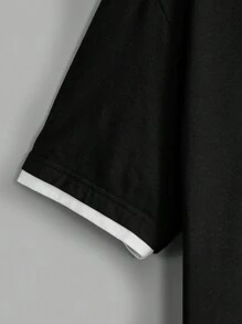 Manfinity RebelGame Hombres Camiseta unida en contraste con estampado de slogan - Negro - Ver 4