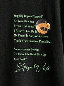 Manfinity RebelGame Hombres Camiseta unida en contraste con estampado de slogan - Negro - Ver 3