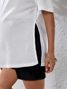 SHEIN Maternity Waffle Knit Drop Shoulder Tee - White - View 5