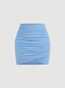 SHEIN MOD Váy nữ Xù Trọn gói màu trơn Giải trí - Màu xanh nhạt - Xem 1