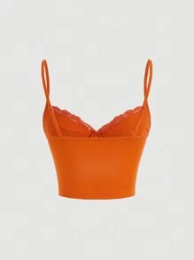 SHEIN MOD Áo khoác và áo lót dành cho xe tăng nữ Tương phản ren màu trơn Giải trí - trái cam - Xem 2