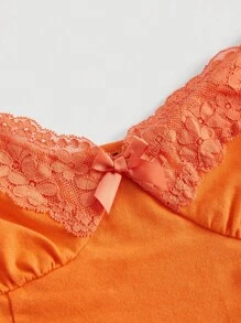 SHEIN MOD Áo khoác và áo lót dành cho xe tăng nữ Tương phản ren màu trơn Giải trí - trái cam - Xem 4