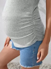 SHEIN Maternity Solid Ruched Side Tee - Light Grey - View 3