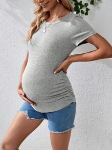 SHEIN Maternity Solid Ruched Side Tee - Light Grey - View 4