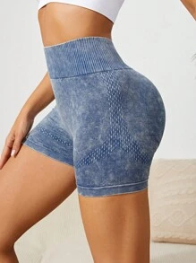 Yoga Trendy Quần Shorts Thể thao Nữ Xù Cà vạt nhuộm - Màu xanh lam - Xem 2