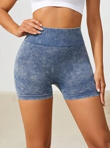 Yoga Trendy Quần Shorts Thể thao Nữ Xù Cà vạt nhuộm - Màu xanh lam - Xem 4