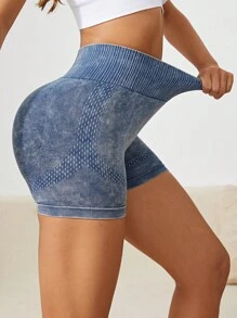 Yoga Trendy Quần Shorts Thể thao Nữ Xù Cà vạt nhuộm - Màu xanh lam - Xem 5