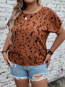 SHEIN LUNE Plus Allover Print Batwing Sleeve Blouse - Multicolor - View 3