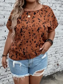 SHEIN LUNE Plus Allover Print Batwing Sleeve Blouse - Multicolor - View 4