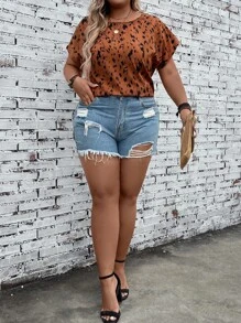 SHEIN LUNE Plus Allover Print Batwing Sleeve Blouse - Multicolor - View 5