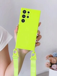 1pc Vỏ điện thoại chống rơi trơn có dây buộc - Màu xanh chanh - Xem 1