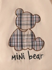 SHEIN 男嬰秋天和冬天可愛小熊刺繡連身褲 - 卡其色 - 查看 5