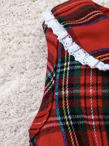 SHEIN 女嬰格子呢圖案連衣裙&前蝴蝶結夾克 - 彩色 - 查看 6