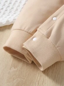 SHEIN 男嬰秋天和冬天可愛小熊刺繡連身褲 - 卡其色 - 查看 6