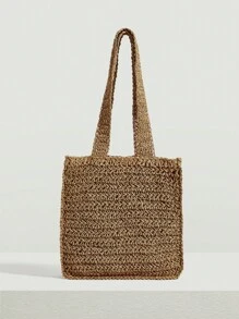 SHEIN VCAY Túi Rơm Họa Tiết Hoa Kỳ Nghỉ - Lạc đà - Xem 4