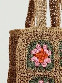 SHEIN VCAY Túi Rơm Họa Tiết Hoa Kỳ Nghỉ - Lạc đà - Xem 6