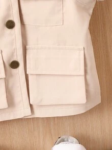 男嬰字母補丁細節翻蓋口袋夾克背心不帶T恤 - 杏色 - 查看 5