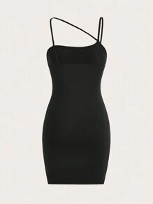 SHEIN ICON Đầm Pha lê kim cương Chia Lá thư Gợi cảm - màu đen - Xem 2