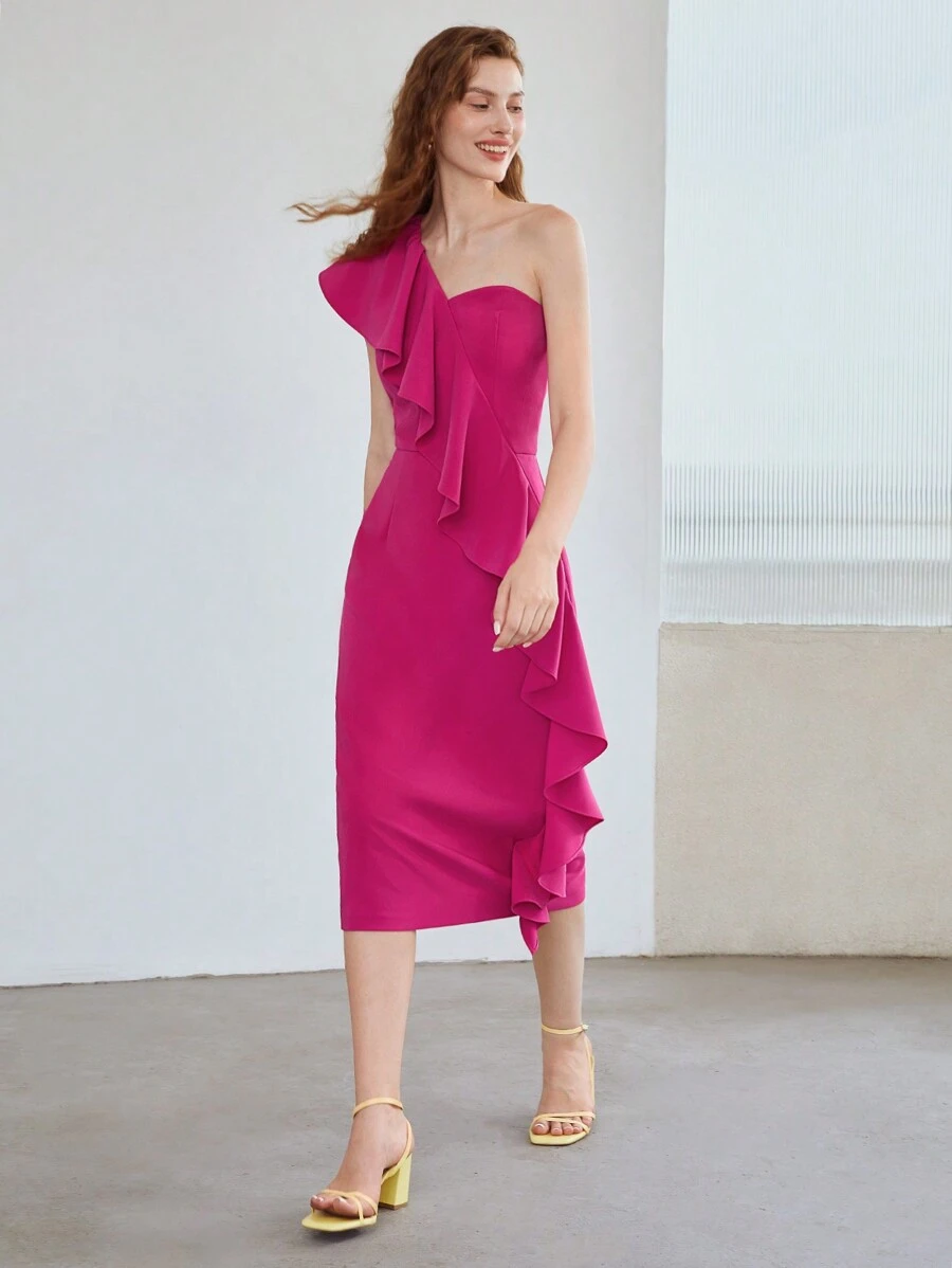 MOTF PREMIUM ONE SHOULDER RUFFLE DRESS