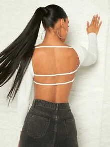 SHEIN BAE Solid Backless Crop Top - White - View 7