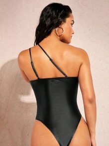 SHEIN BAE 1入組單肩PU皮革連身背心 - 黑色 - 查看 2