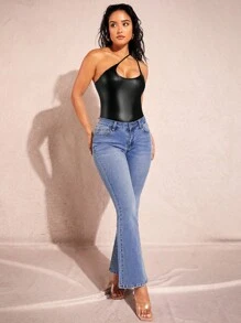SHEIN BAE 1入組單肩PU皮革連身背心 - 黑色 - 查看 6