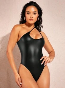 SHEIN BAE 1入組單肩PU皮革連身背心 - 黑色 - 查看 8